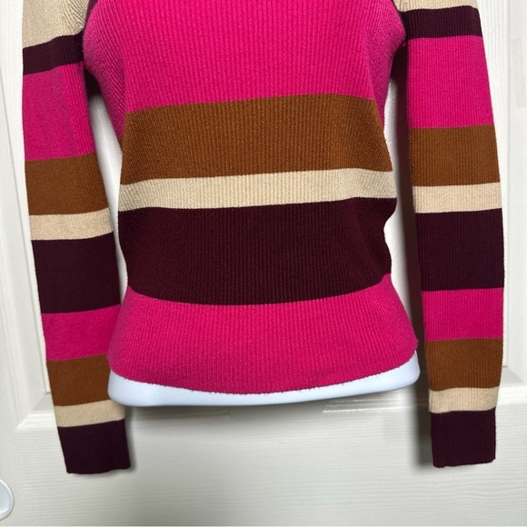 Zara Knit Top Women’s Medium Pink Brown Striped Preppy Sweater Y2K Colorblock - Picture 4 of 9